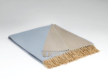 BLANKET 100% CASHMERE 200X 145 - SOFT BLUE AND SAND