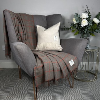 BLANKET 10%CASHMERE 90%LAMBSWOOL - NUTMEG WINDOWPANE