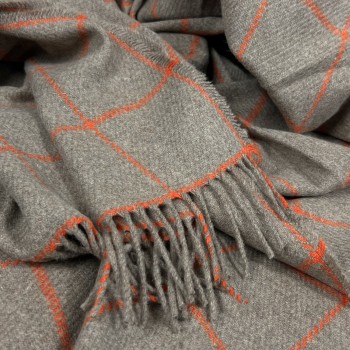 BLANKET 10%CASHMERE 90%LAMBSWOOL - NUTMEG WINDOWPANE
