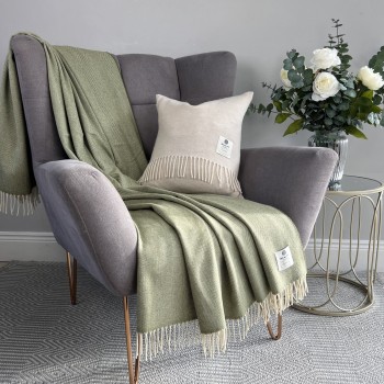 BLANKET SUPERSOFT LAMBSWOOL - FERN HERRINGBONE